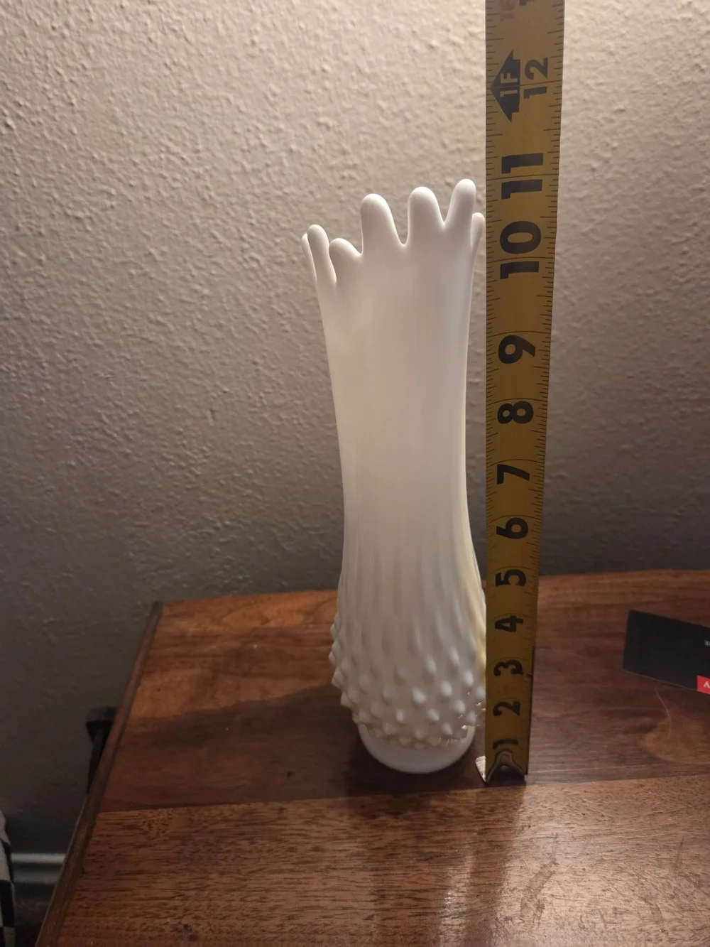 White Decorative Hobnail Milk Glass Swung Vase MCM Vintage 11